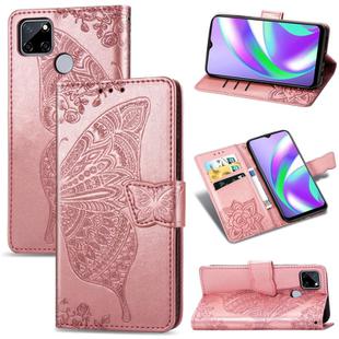 For OPPO Realme C12 Butterfly Love Flower Embossed Horizontal Flip Leather Case with Holder & Card Slots & Wallet & Lanyard(Rose Gold)