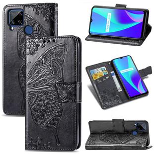 For OPPO Realme C15 Butterfly Love Flower Embossed Horizontal Flip Leather Case with Holder & Card Slots & Wallet & Lanyard(Black)