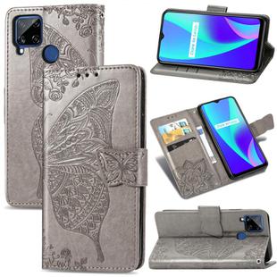 For OPPO Realme C15 Butterfly Love Flower Embossed Horizontal Flip Leather Case with Holder & Card Slots & Wallet & Lanyard(Gray)