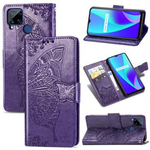 For OPPO Realme C15 Butterfly Love Flower Embossed Horizontal Flip Leather Case with Holder & Card Slots & Wallet & Lanyard(Dark Purple)