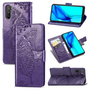 For Huawei Mate 40 Lite / Maimang 9 Butterfly Love Flower Embossed Horizontal Flip Leather Case with Holder & Card Slots & Wallet & Lanyard(Dark Purple)