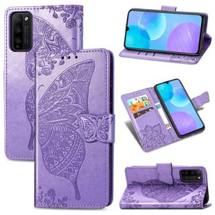 For Huawei Honor 30 Lite Butterfly Love Flower Embossed Horizontal Flip Leather Case with Holder & Card Slots & Wallet & Lanyard(Light Purple)