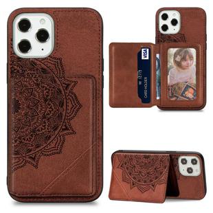 For iPhone 12 mini Mandala Embossed Magnetic Cloth Case with Holder & Card Slots & Wallet & Photo Frame(Brown)