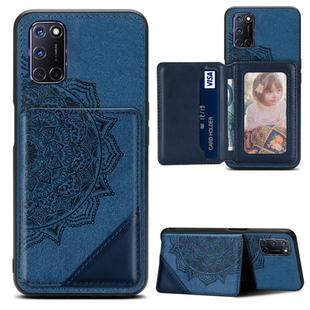For OPPO A52 / A72 / A92 Mandala Embossed Magnetic Cloth PU + TPU + PC Case with Holder & Card Slots & Wallet & Photo Frame & RFID Funciton(Blue)