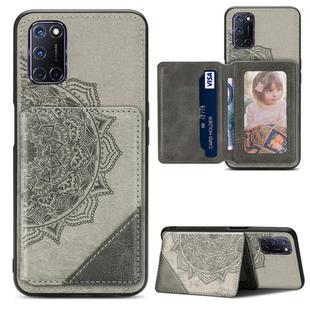 For OPPO A52 / A72 / A92 Mandala Embossed Magnetic Cloth PU + TPU + PC Case with Holder & Card Slots & Wallet & Photo Frame & RFID Funciton(Grey)