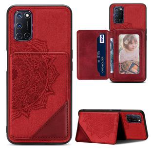For OPPO A52 / A72 / A92 Mandala Embossed Magnetic Cloth PU + TPU + PC Case with Holder & Card Slots & Wallet & Photo Frame & RFID Funciton(Red)