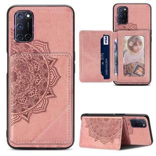 For OPPO A52 / A72 / A92 Mandala Embossed Magnetic Cloth PU + TPU + PC Case with Holder & Card Slots & Wallet & Photo Frame & RFID Funciton(Rose Gold)