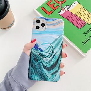 For iPhone 12 mini Ocean Wave Coral IMD Smooth Marbled Mobile Phone Case with Folding Holder(Green SA1)