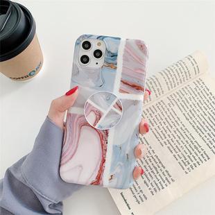 For iPhone 12 mini Ocean Wave Coral IMD Smooth Marbled Mobile Phone Case with Folding Holder(Pink SA4)