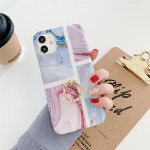 For iPhone 12 / 12 Pro Ocean Wave Coral IMD TPU Smooth Marble Mobile Phone Protective Case with Ring Metal Rhinestone Holder(Pink SZ4)