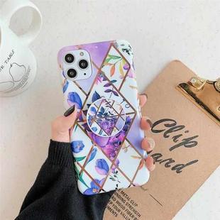 For iPhone 12 mini Plating Geometric Flower Series IMD Mobile Phone Case With Folding Stand(Purple PB3)