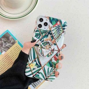 For iPhone 12 / 12 Pro Plating Geometric Flower Series IMD Mobile Phone Case With Folding Stand(Green PB2)