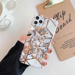 For iPhone 12 Pro Max Plating Geometric Flower Series IMD Mobile Phone Case With Folding Stand(Gold PB1)