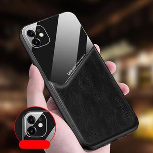 For iPhone 12 All-inclusive Leather + Organic Glass Phone Case with Metal Iron Sheet(Black)