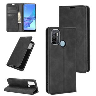 For OPPO A53 2020/OPPO A32 2020 Retro-skin Business Magnetic Suction Leather Case with Holder & Card Slots & Wallet(Black)