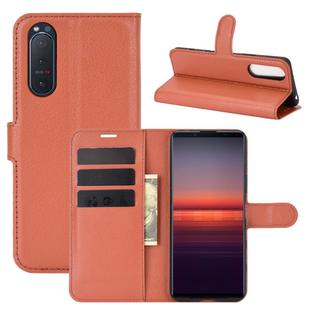For Sony Xperia 5 II Litchi Texture Horizontal Flip Protective Case with Holder & Card Slots & Wallet(Brown)