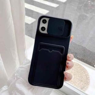 For iPhone 11 Pro Sliding Camera Cover Design TPU Protective Case With Card Slot & Neck Lanyard (Black)