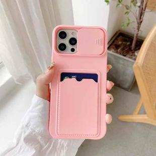 For iPhone 11 Sliding Camera Cover Design TPU Protective Case With Card Slot & Neck Lanyard (Pink)