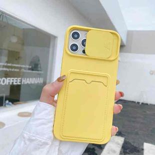 For iPhone 11 Sliding Camera Cover Design TPU Protective Case With Card Slot & Neck Lanyard (Yellow)