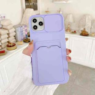 For iPhone 11 Sliding Camera Cover Design TPU Protective Case With Card Slot & Neck Lanyard (Purple)