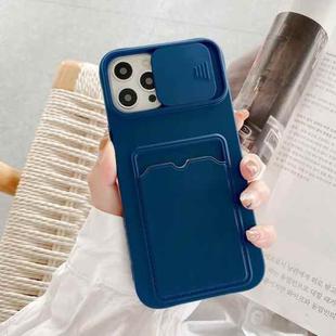 For iPhone 11 Pro Max Sliding Camera Cover Design TPU Protective Case With Card Slot & Neck Lanyard (Sapphire Blue)