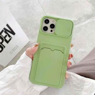 For iPhone 11 Pro Max Sliding Camera Cover Design TPU Protective Case With Card Slot & Neck Lanyard (Green)