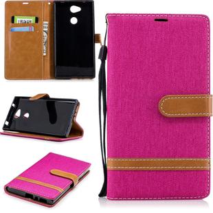 Color Matching Denim Texture Leather Case for Sony Xperia L2, with Holder & Card Slots & Wallet & Lanyard(Rose Red)