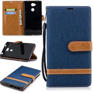 Color Matching Denim Texture Leather Case for Sony Xperia L2, with Holder & Card Slots & Wallet & Lanyard(Dark Blue)