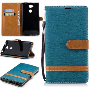 Color Matching Denim Texture Leather Case for Sony Xperia L2, with Holder & Card Slots & Wallet & Lanyard(Green)