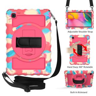 For Samsung Galaxy Tab A7 2020 (T500 / T505) 360 Degree Rotation PC + Silicone Shockproof Combination Case with Holder & Hand Grip Strap & Neck Strap(Colorful+Hot Pink)