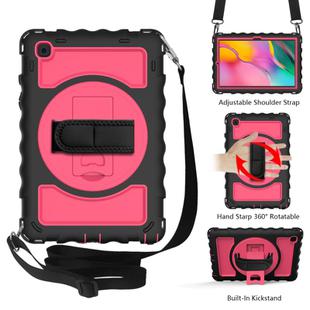 For Samsung Galaxy Tab A7 2020 (T500 / T505) 360 Degree Rotation PC + Silicone Shockproof Combination Case with Holder & Hand Grip Strap & Neck Strap(Black+Hot Pink)