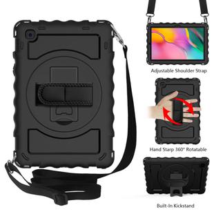 For Samsung Galaxy Tab A7 2020 (T500 / T505) 360 Degree Rotation PC + Silicone Shockproof Combination Case with Holder & Hand Grip Strap & Neck Strap(Black)