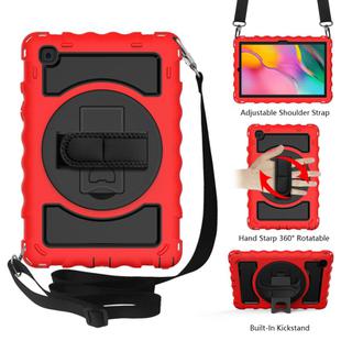 For Samsung Galaxy Tab A7 2020 (T500 / T505) 360 Degree Rotation PC + Silicone Shockproof Combination Case with Holder & Hand Grip Strap & Neck Strap(Red)