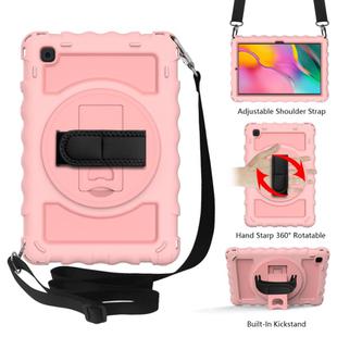 For Samsung Galaxy Tab A7 2020 (T500 / T505) 360 Degree Rotation PC + Silicone Shockproof Combination Case with Holder & Hand Grip Strap & Neck Strap(Rose Gold)