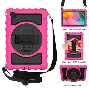 For Samsung Galaxy Tab A7 2020 (T500 / T505) 360 Degree Rotation PC + Silicone Shockproof Combination Case with Holder & Hand Grip Strap & Neck Strap(Hot Pink)