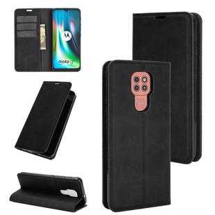 For Motorola Moto G9 / G9 Play Retro-skin Business Magnetic Suction Leather Case with Holder & Card Slots & Wallet(Black)