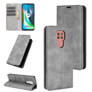 For Motorola Moto G9 / G9 Play Retro-skin Business Magnetic Suction Leather Case with Holder & Card Slots & Wallet(Grey)