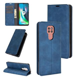 For Motorola Moto G9 / G9 Play Retro-skin Business Magnetic Suction Leather Case with Holder & Card Slots & Wallet(Dark Blue)