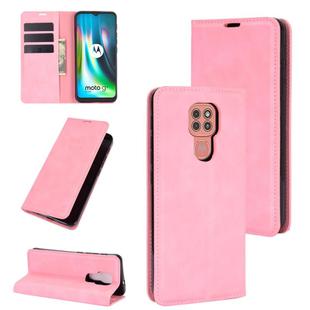 For Motorola Moto G9 / G9 Play Retro-skin Business Magnetic Suction Leather Case with Holder & Card Slots & Wallet(Pink)