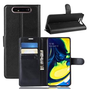Litchi Texture Wallet Leather Stand Protective Case for Samsung A80/A90(black)