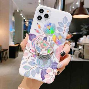 For iPhone 12 / 12 Pro Colorful Laser Flower Series IMD TPU Mobile Phone Case With Folding Stand(Begonia Flowers KB2)