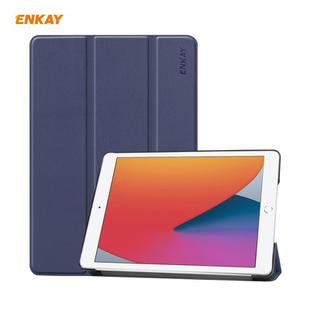 For iPad 10.2 2021 / 2020 / 2019 ENKAY ENK-8014 PU Leather + Plastic Smart Case with Three-folding Holder(Dark Blue)