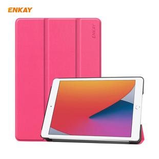 For iPad 10.2 2021 / 2020 / 2019 ENKAY ENK-8014 PU Leather + Plastic Smart Case with Three-folding Holder(Rose Red)