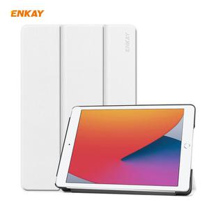 For iPad 10.2 2021 / 2020 / 2019 ENKAY ENK-8014 PU Leather + Plastic Smart Case with Three-folding Holder(White)