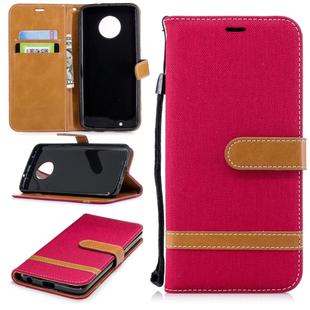 Color Matching Denim Texture Leather Case for Motorola G6 , with Holder & Card Slots & Wallet & Lanyard(Red)