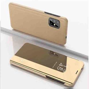 For Samsung Galaxy M31s Plated Mirror Horizontal Flip Leather Case with Holder(Gold)