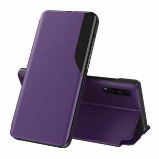 For Galaxy A70/A70S Side Display Magnetic Shockproof Horizontal Flip Leather Case with Holder(Purple)
