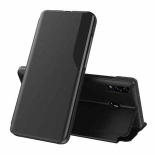 For Samsung Galaxy A20S Side Display Magnetic Shockproof Horizontal Flip Leather Case with Holder(Black)