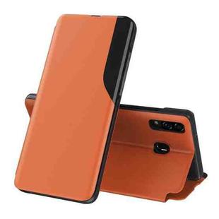 For Samsung Galaxy A20S Side Display Magnetic Shockproof Horizontal Flip Leather Case with Holder(Orange)