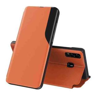 For Samsung Galaxy A20 / A30 Side Display Magnetic Shockproof Horizontal Flip Leather Case with Holder(Orange)